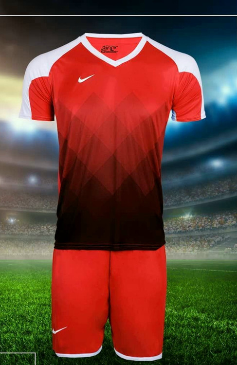 ست پیراهن و شورت و جوراب ورزشی قرمز مشکی شطرنجی