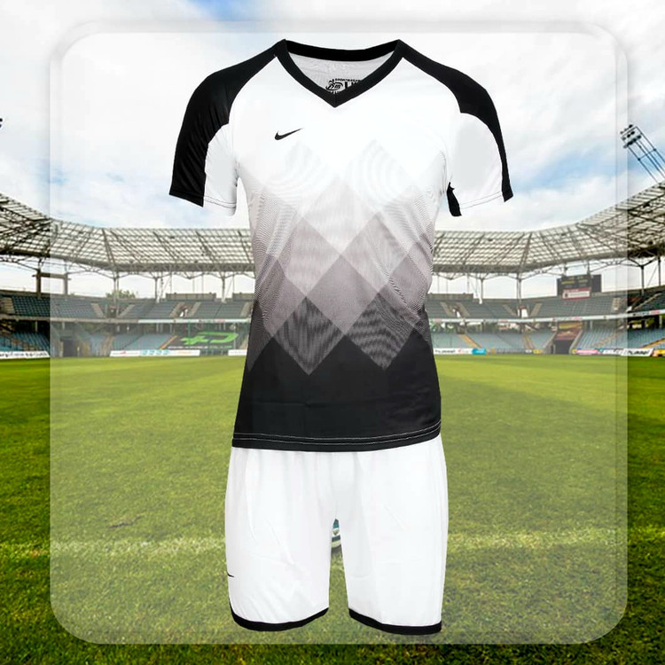 ست پیراهن و شورت و جوراب ورزشی سفید مشکی شطرنجی