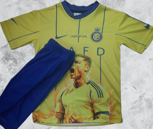 پیراهن و شورت النصر رونالدو، فول کالر، فلامنت سوزنی A+، چاپ سابلیمیشن