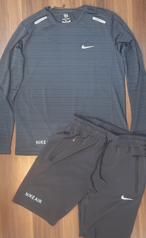 ست تیشرت آستین بلند، کشی، سوزنی، هوازی با شلوارک پارچه غواصی (NIKEAIR)